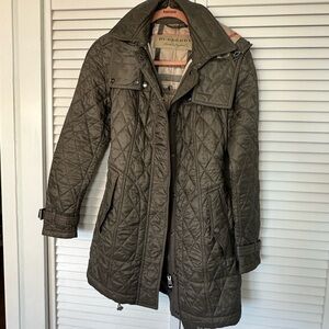Burberry Green Trench Coat with Quilted Design
